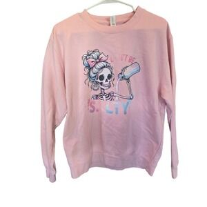 Just Hoods Don't Be Salty Sweatshirt L Womens Pink Long Sleeve Skeleton Funny